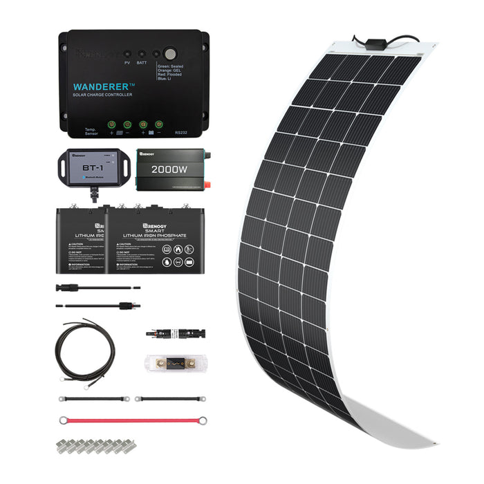 Buy Renogy 200W 12V General Off-Grid Solar Kit W/ 1*200W Flexible Panels (Customizable) (Adventurer Li-30A PWM W/LCD & BT1 Module)