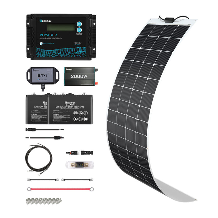 Buy Renogy 200W 12V General Off-Grid Solar Kit W/ 1*200W Flexible Panels (Customizable) (Voyager 20A PWM Waterproof Charge Controller And 2*12V 100Ah Self-Heating LiFePO4 Battery W/ BT2 Module)