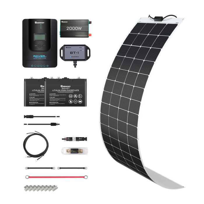 Buy Renogy 200W 12V General Off-Grid Solar Kit W/ 1*200W Flexible Panels (Customizable) (Rover 20A MPPT W/ LCD & BT1 Module, 2*12V 100Ah LiFePO4 Battery W/ Built-In Bluetooth And 1000W 12V Pure Sine Wave Inverter)