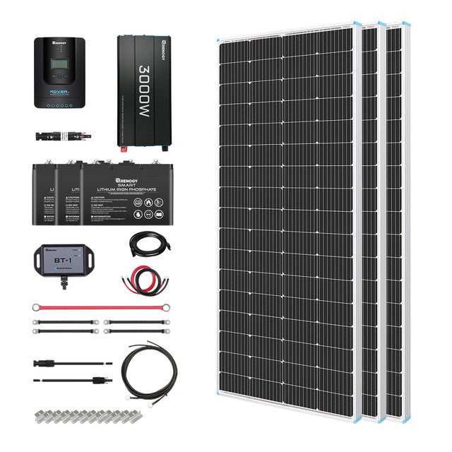 Buy Renogy 640W 24V General Off-Grid Solar Kit W/ 2*320W Rigid Panels (Customizable) (REGO 60A MPPT Built-In Bluetooth, 3*12V 100Ah Self-Heating LiFePO4 Battery W/ BT2 Module And 3000W 12V Pure Sine Wave Inverter Charger)