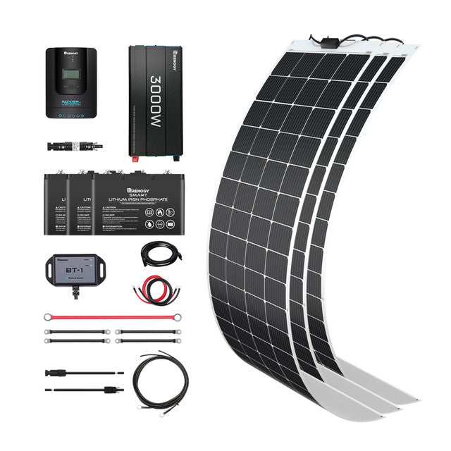 Buy Renogy 600W 12V General Off-Grid Solar Kit W/ 3*200W Flexible Panels (Customizable) (Rover 60A MPPT W/ LCD & BT2 Module, 3*12V 100Ah Self-Heating LiFePO4 Battery W/ BT2 Module And 3000W 12V Pure Sine Wave Inverter)