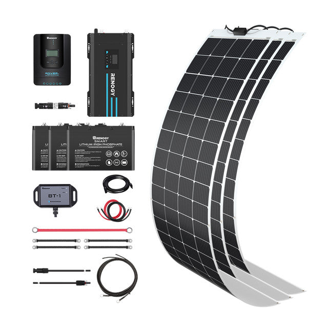 Buy Renogy 600W 12V General Off-Grid Solar Kit W/ 3*200W Flexible Panels (Customizable) (Rover 60A MPPT W/ LCD & BT2 Module, 3*12V 100Ah Self-Heating LiFePO4 Battery W/ BT2 Module And 3000W 12V Pure Sine Wave Inverter Charger)