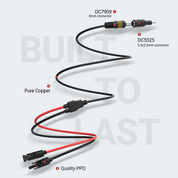 BougeRV 6Feet 14AWG Solar Connector to DC Adapter | ISE100 Highlights