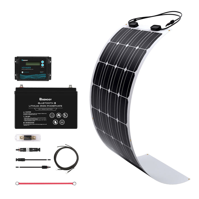Buy Renogy 100W 12V General Off-Grid Solar Kit W/ 1*100W Flexible Panels (Customizable) (Voyager 10A PWM Waterproof Charge Controller, 12V 100Ah Self-Heating LiFePO4 Battery W/ BT2 Module And 1000W 12V Pure Sine Wave Inverter)