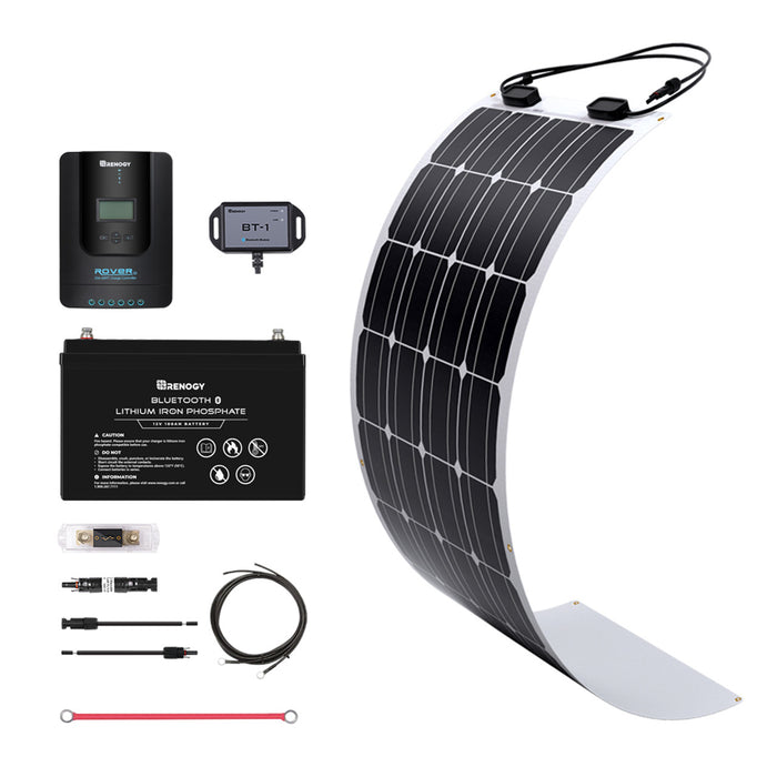 Buy Renogy 100W 12V General Off-Grid Solar Kit W/ 1*100W Flexible Panels (Customizable) (Rover 20A MPPT W/ LCD & BT1 Module, 12V 100Ah LiFePO4 Battery W/ Built-In Bluetooth And 1000W 12V Pure Sine Wave Inverter)