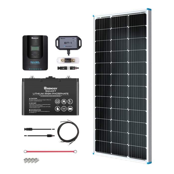 Buy Renogy 100W 12V General Off-Grid Solar Kit W/ 1*100W Rigid Panels (Customizable) (Rover 20A MPPT W/ LCD & BT1 Module And 12V 100Ah Self-Heating LiFePO4 Battery W/ BT2 Module)