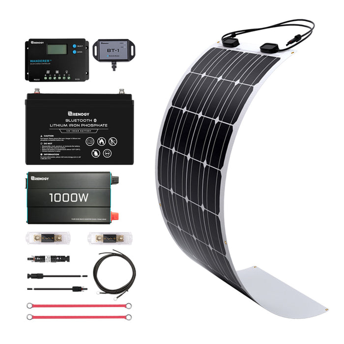 Buy Renogy 100W 12V General Off-Grid Solar Kit W/ 1*100W Flexible Panels (Customizable) (Voyager 10A PWM Waterproof Charge Controller, 12V 100Ah LiFePO4 Battery W/ Built-In Bluetooth And 1000W 12V Pure Sine Wave Inverter)