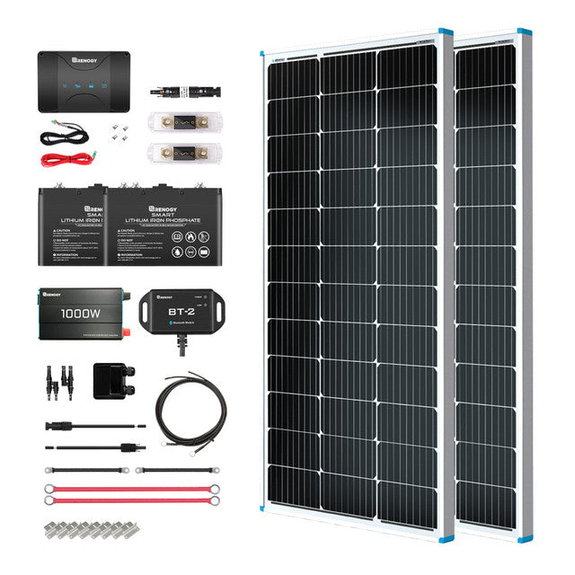 Buy Renogy 200W 12V Solar RV Kit (Customizable) (1*200W 12V Rigid Solar Panel And 2*12V 100Ah Self-Heating LiFePO4 Battery W/ BT2 Module)