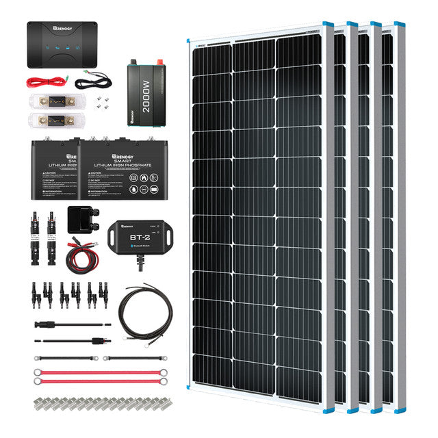 Buy Renogy 400W 12V Solar RV Kit (Customizable) (4*100 12V Rigid Solar Panel (Black Division) And 2*12V 100Ah Self-Heating LiFePO4 Battery W/ BT2 Module)