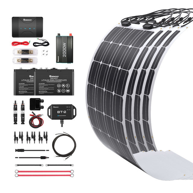 Buy Renogy 400W 12V Solar RV Kit (Customizable) (4*100 12V Flexible Solar Panel, 2*12V 100Ah Self-Heating LiFePO4 Battery W/ BT2 Module And 2000W 12V Pure Sine Wave Inverter Charger)