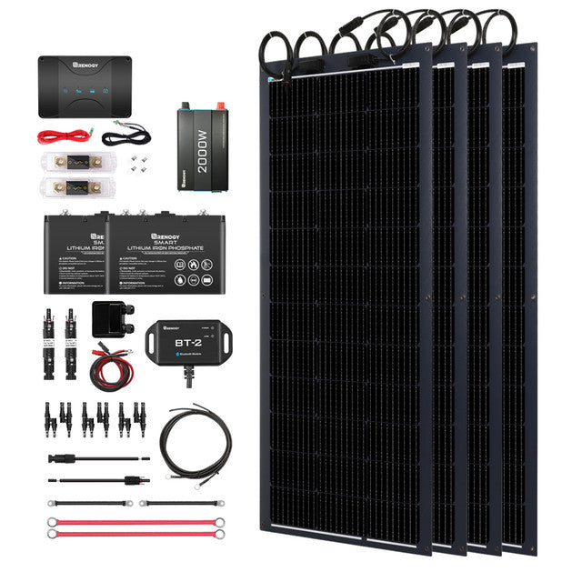 Buy Renogy 400W 12V Solar RV Kit (Customizable) (4*100 12V Semi-Flexible Solar Panel (Black Division) And 2*12V 100Ah Self-Heating LiFePO4 Battery W/ BT2 Module)