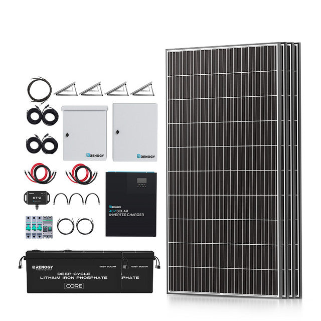 Buy Renogy 1200W/2500W/4800W Tiny House Home Cabin Kit (Customizable) (1200W (4*320W Solar Panel), 12V 200Ah Deep Cycle AGM Battery And Ground Mount Brackets)