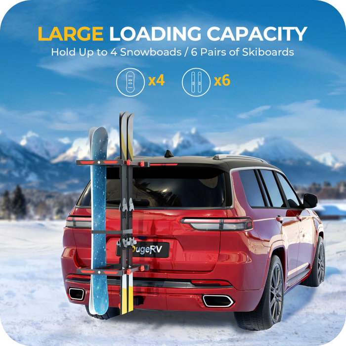 Buy BougeRV Hitch Ski Snowboard Rack with Security Lock(Fit for 2" Receiver) | IRK027