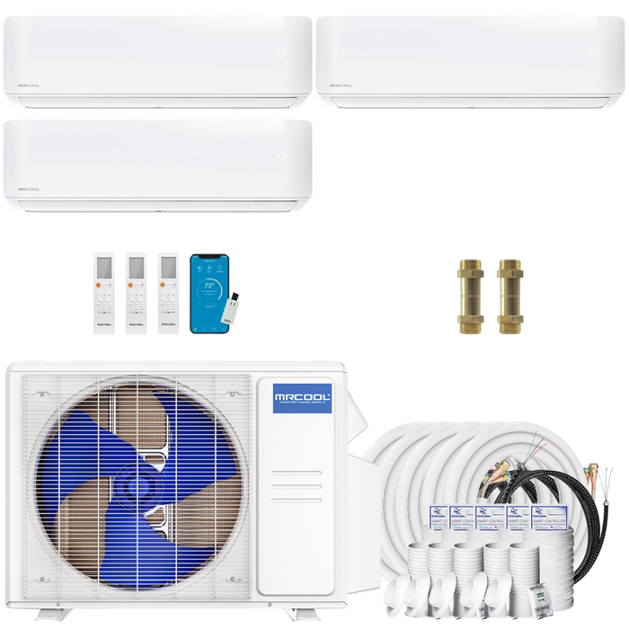 Buy MRCOOL DIY 4th Gen 3-Zone Mini Split Bundle: 27K BTU Ductless Air Conditioner & Heat Pump with 27K (9K + 9K + 9K) Wall Air Handlers, 157 ft. Total Lineset (16 + 16 + 25 + 50 + 50), Couplers and Install Kit | DIYM327HPW00C26