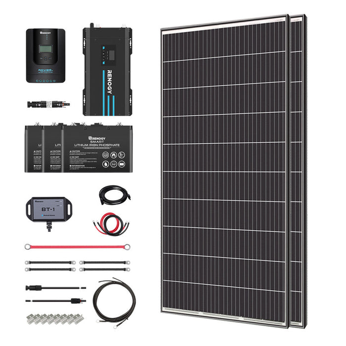 Buy Renogy 640W 24V General Off-Grid Solar Kit W/ 2*320W Rigid Panels (Customizable) (Rover 60A MPPT W/ LCD & BT2 Module And 3*12V 100Ah Self-Heating LiFePO4 Battery W/ BT2 Module)