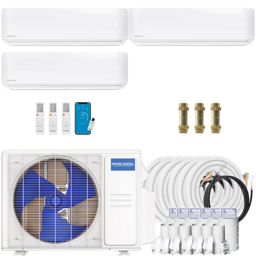 Buy MRCOOL DIY 4th Gen 3-Zone Mini Split Bundle: 36K BTU Ductless Air Conditioner & Heat Pump with 27K (9K + 9K + 9K) Wall Air Handlers, 207 ft. Total Lineset (16 + 16 + 25 + 50 + 50 + 50), Couplers and Install Kit | DIYM336HPW00C81