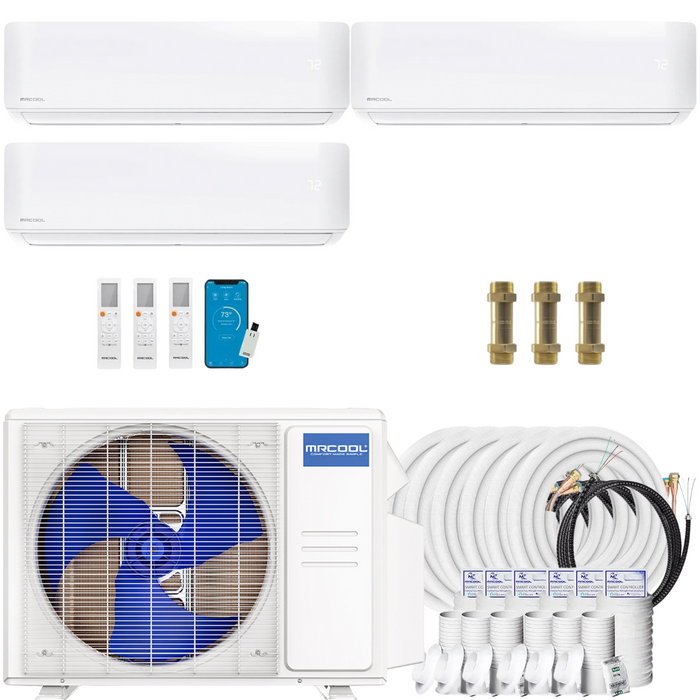 Buy MRCOOL DIY 4th Gen 3-Zone Mini Split Bundle: 36K BTU Ductless Air Conditioner & Heat Pump with 27K (9K + 9K + 9K) Wall Air Handlers, 216 ft. Total Lineset (16 + 25 + 25 + 50 + 50 + 50), Couplers and Install Kit | DIYM336HPW00C82