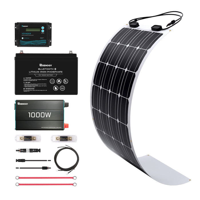 Buy Renogy 100W 12V General Off-Grid Solar Kit W/ 1*100W Flexible Panels (Customizable) (Wanderer 10A PWM Charge Controller And 12V 100Ah LiFePO4 Battery W/ Built-In Bluetooth)