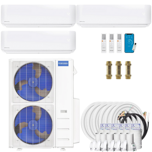 Buy MRCOOL DIY 4th Gen 3-Zone Mini Split Bundle: 48K BTU Ductless Air Conditioner & Heat Pump with 54K (18K + 18K + 18K) Wall Air Handlers, 198 ft. Total Lineset (16 + 16 + 16 + 50 + 50 + 50), Couplers and Install Kit | DIYM348HPW03C80