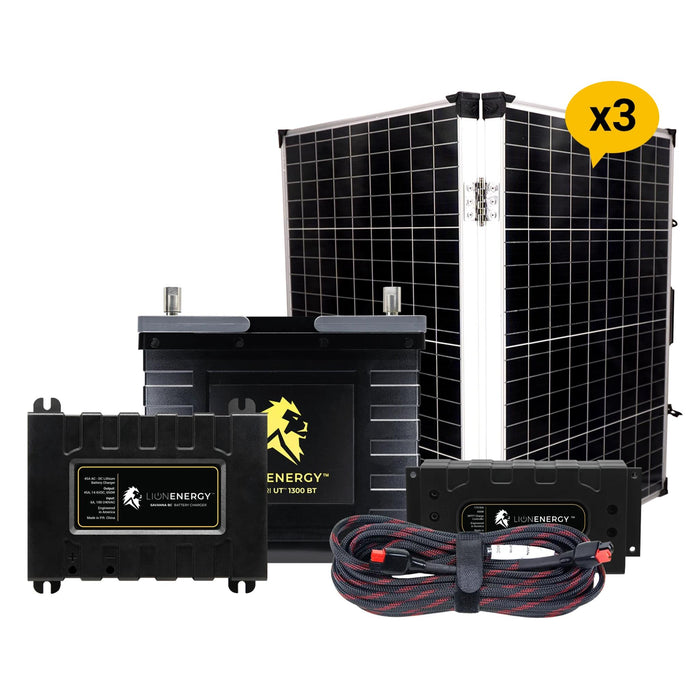 Buy Lion Energy RV and Off-Grid 12V Lithium Battery 105Ah Solar Power System (0 Battery Warmers, 3 Solar Panels And 1 Battery Charger)