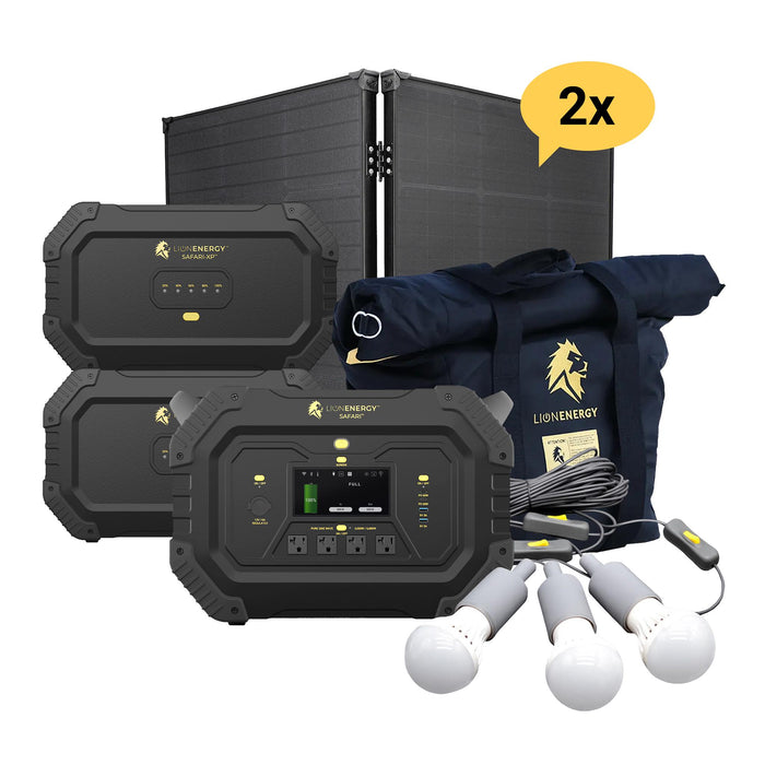 Buy Lion Energy Safari LifFePO4 7,000Wh, 3,000W Portable Power Station/Generator Bundle | Safari + 2x Expansion Pack (6 Solar Panels, 1 EMP Bag And 1 LED Light String)