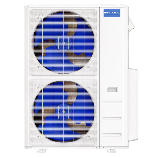 Front View of Condenser For MRCOOL DIY 4th Gen 4-Zone Mini Split Bundle: 48K BTU Ductless Air Conditioner & Heat Pump with 51K (9K + 9K + 9K + 24K) Wall Air Handlers, 92 ft. Total Lineset (16 + 16 + 25 + 35), and Install Kit | DIYM448HPW08C169