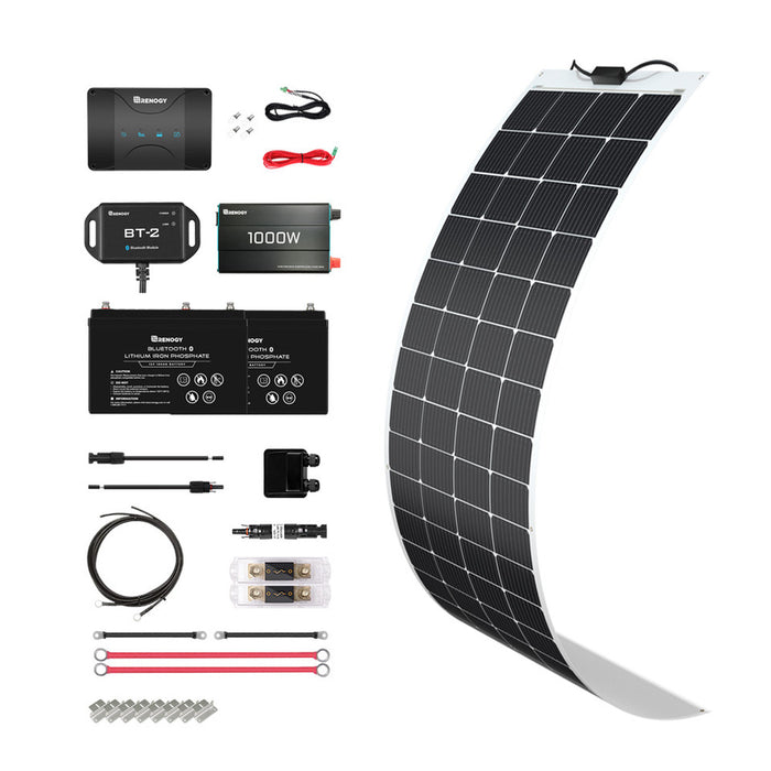 Buy Renogy 200W 12V Solar RV Kit (Customizable) (2*100W 12V Rigid Solar Panel, 2*12V 100Ah Self-Heating LiFePO4 Battery W/ BT2 Module And 1000W 12V Pure Sine Wave Inverter)
