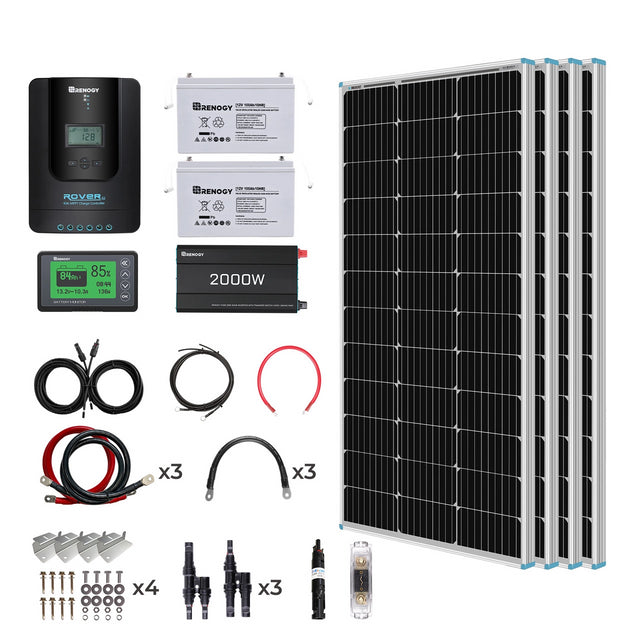 Buy Renogy 400W 12 Volt Complete Solar Kit with Two 100Ah Deep-Cycle AGM/LiFePO4 Batteries (2*100Ah Deep Cycle AGM Battery)