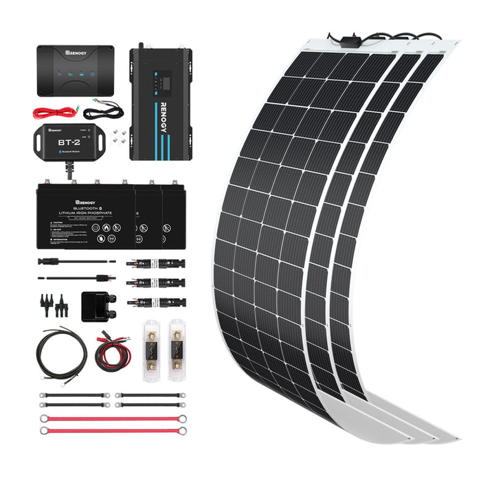 Buy Renogy 600W 12V Solar RV Kit (Customizable) (3*200W 12V Rigid Solar Panel, 3*12V 100Ah Self-Heating LiFePO4 Battery W/BT2 Module And 3000W 12V Pure Sine Wave Inverter)