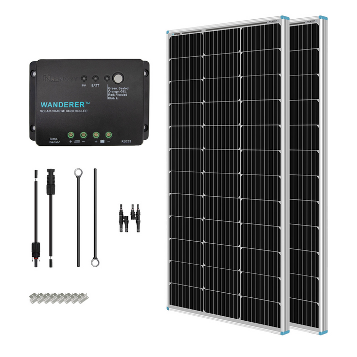 Buy Renogy 200W 12V General Off-Grid Solar Kit W/ 2*100W Rigid Panels (Customizable) (Voyager 20A PWM Waterproof Charge Controller And 2*12V 100Ah LiFePO4 Battery W/ Built-In Bluetooth)