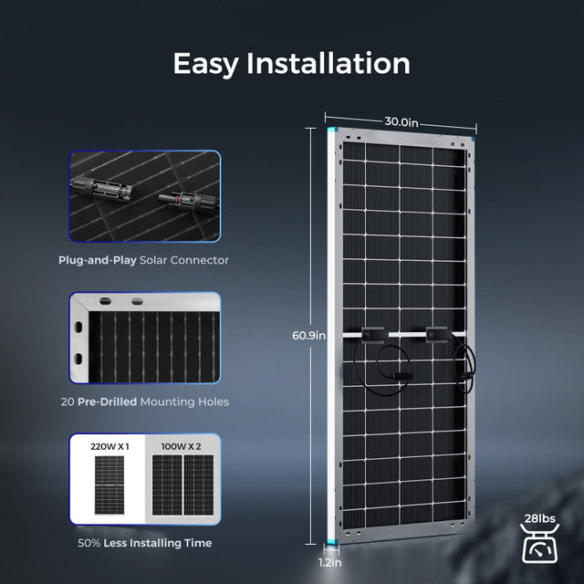 Renogy Bifacial 220 Watt 12 Volt Monocrystalline Solar Panel With Discount