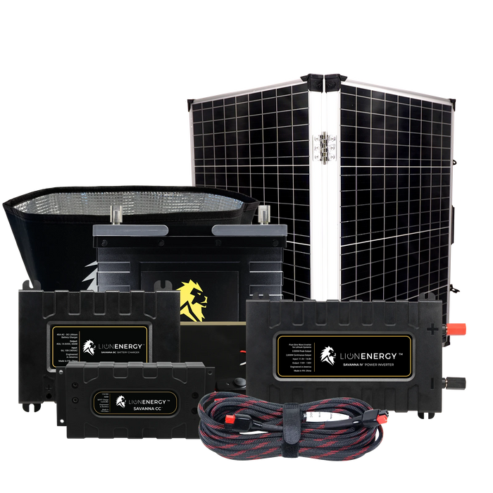 Buy Lion Energy RV and Off-Grid 12V Lithium Battery 105Ah Solar Power System with Inverter (1 Battery Warmer, 2 Solar Panels And 1 Battery Charger)