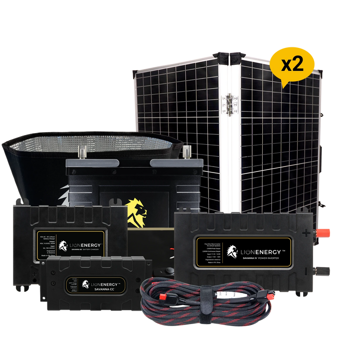 Buy Lion Energy RV and Off-Grid 12V Lithium Battery 105Ah Solar Power System with Inverter (1 Battery Warmer, 3 Solar Panels And 1 Battery Charger)