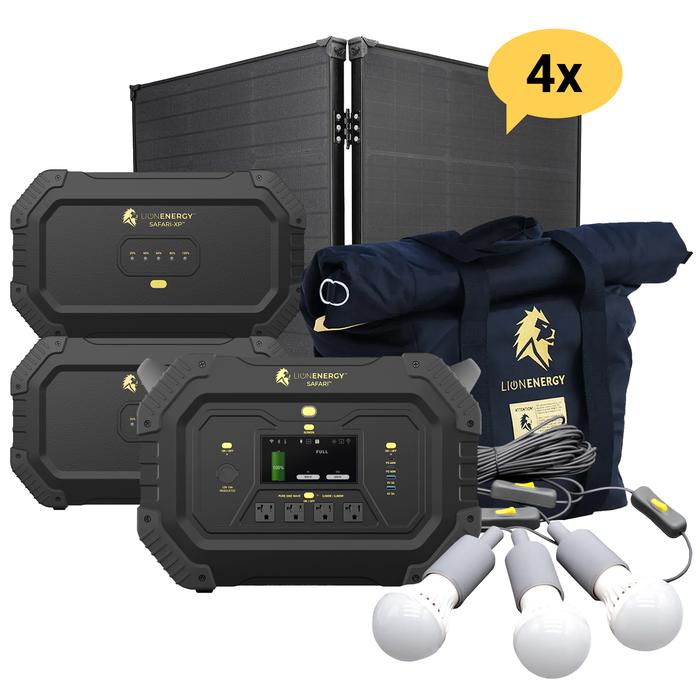 Buy Lion Energy Safari LifFePO4 7,000Wh, 3,000W Portable Power Station/Generator Bundle | Safari + 2x Expansion Pack (4 Solar Panels, 0 EMP Bags And 1 LED Light String)