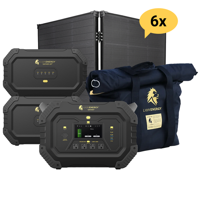 Buy Lion Energy Safari LifFePO4 7,000Wh, 3,000W Portable Power Station/Generator Bundle | Safari + 2x Expansion Pack (6 Solar Panels, 0 EMP Bags And 0 LED Light Strings)