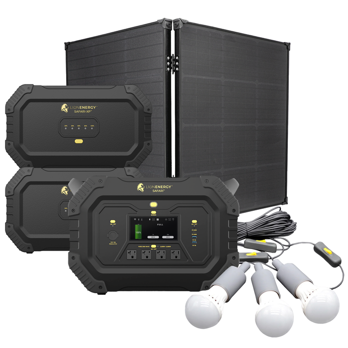 Buy Lion Energy Safari LifFePO4 7,000Wh, 3,000W Portable Power Station/Generator Bundle | Safari + 2x Expansion Pack (1 Solar Panel, 0 EMP Bags And 1 LED Light String)