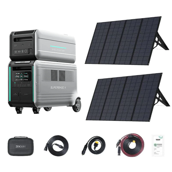 Buy Zendure Superbase V 12,876Wh / 3,800W Semi-Solid State Portable Generator Kit | SuperBase V6400 + Satellite Battery B6400 + 2x 400W Solar Panel