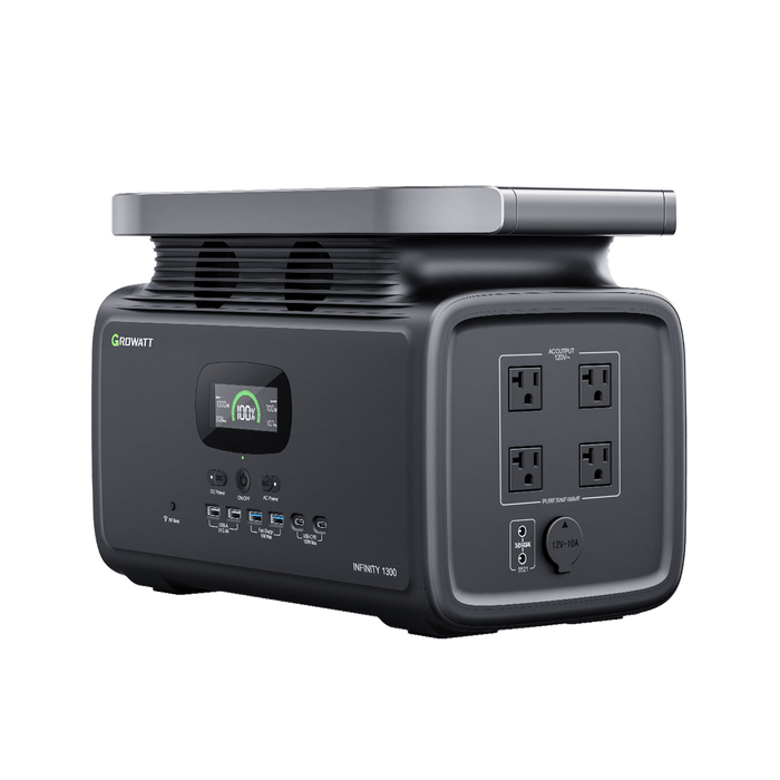 Growatt 1382Wh / 1800W LiFePO4 Portable Solar Generator | INFINITY 1300 + 200W Solar Panels Product Image