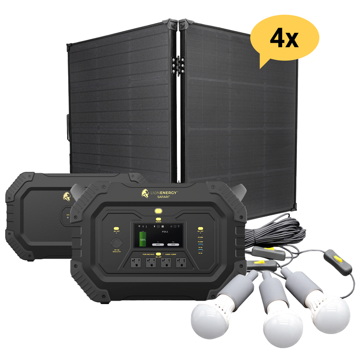 Buy Lion Energy Safari LifFePO4 4,300Wh, 3,000W Portable Power Station/Generator Bundle | Safari + Expansion Pack (4 Solar Panels, 0 EMP Bags And 1 LED Light String)