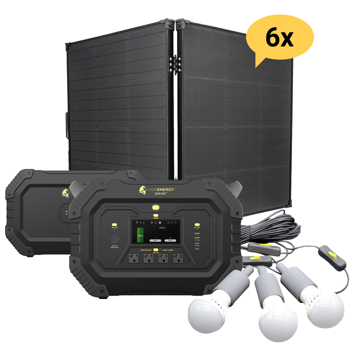 Buy Lion Energy Safari LifFePO4 4,300Wh, 3,000W Portable Power Station/Generator Bundle | Safari + Expansion Pack (6 Solar Panels, 0 EMP Bags And 1 LED Light String)